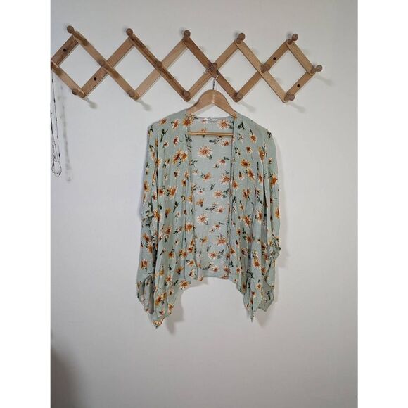 Maurices Green Floral Open Front Kimono Coverup - One Size - Picture 1 of 4